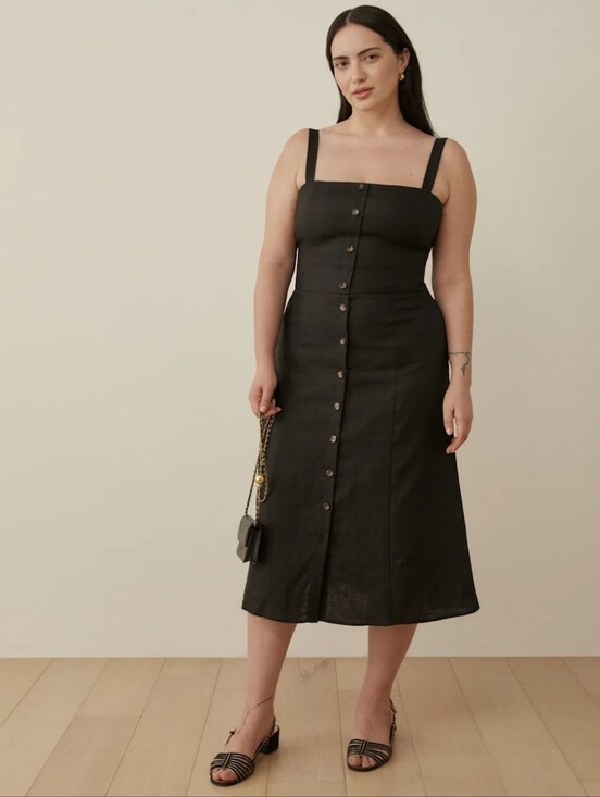 Reformation Dresses & Skirts - Reformation Folsom Linen Dress Black Button Front Women's 6 Summer Vacation